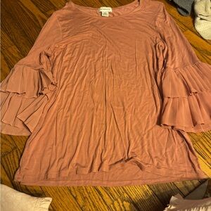 Liz Claiborne Dusty Rose Ruffle Sleeve Tunic